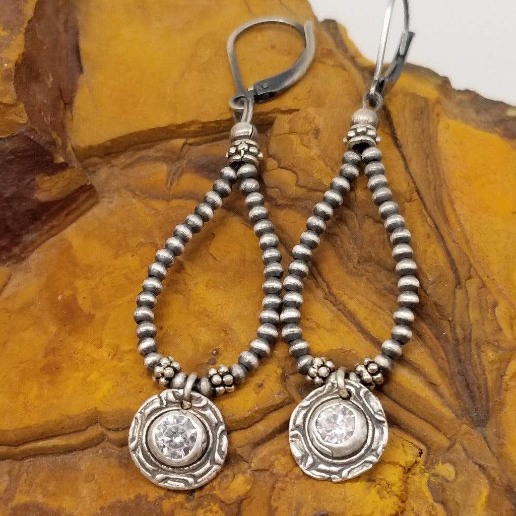 Desert Starlight: Sterling Silver Pearl and Topaz Pendant Earrings