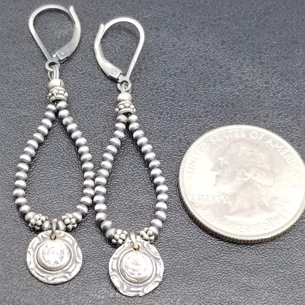 Desert Starlight: Sterling Silver Pearl and Topaz Pendant Earrings