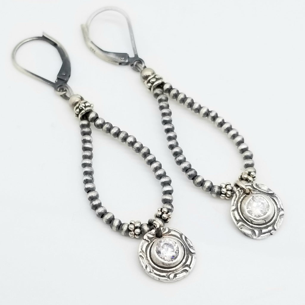 Desert Starlight: Sterling Silver Pearl and Topaz Pendant Earrings