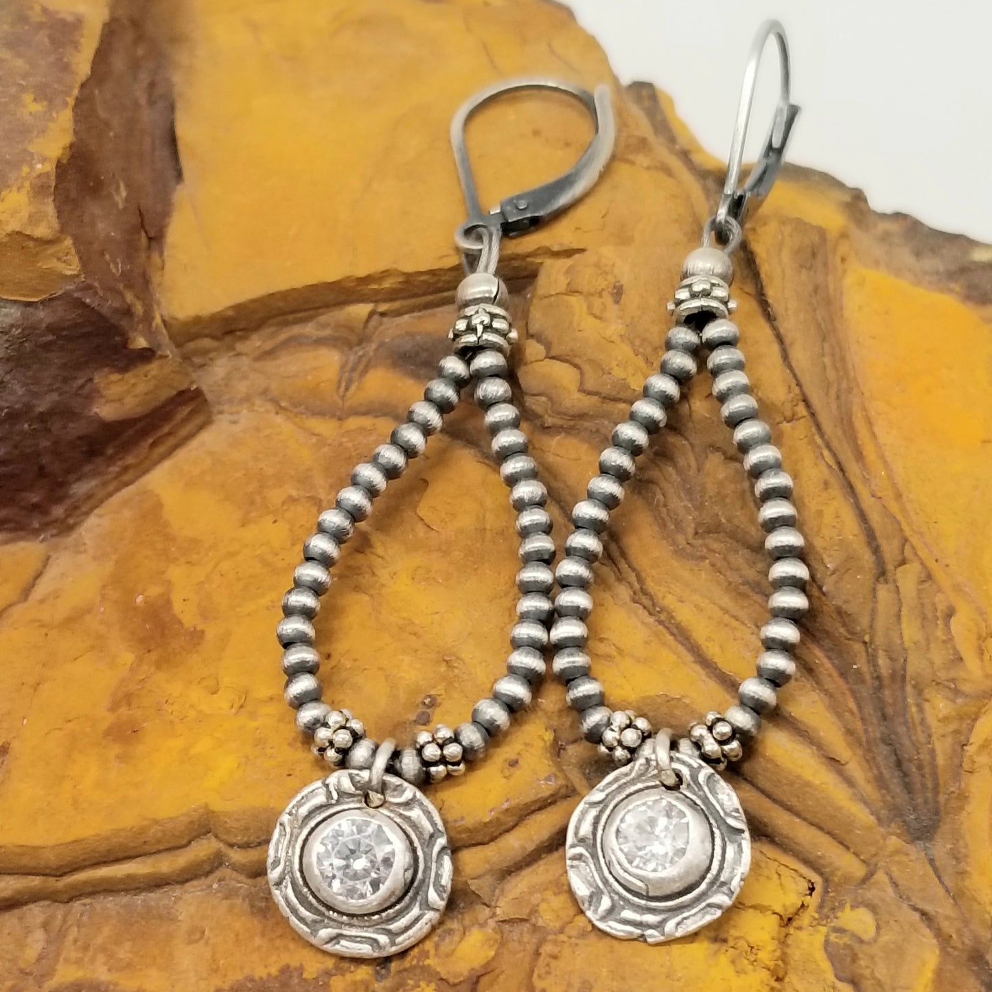Desert Starlight: Sterling Silver Pearl and Topaz Pendant Earrings