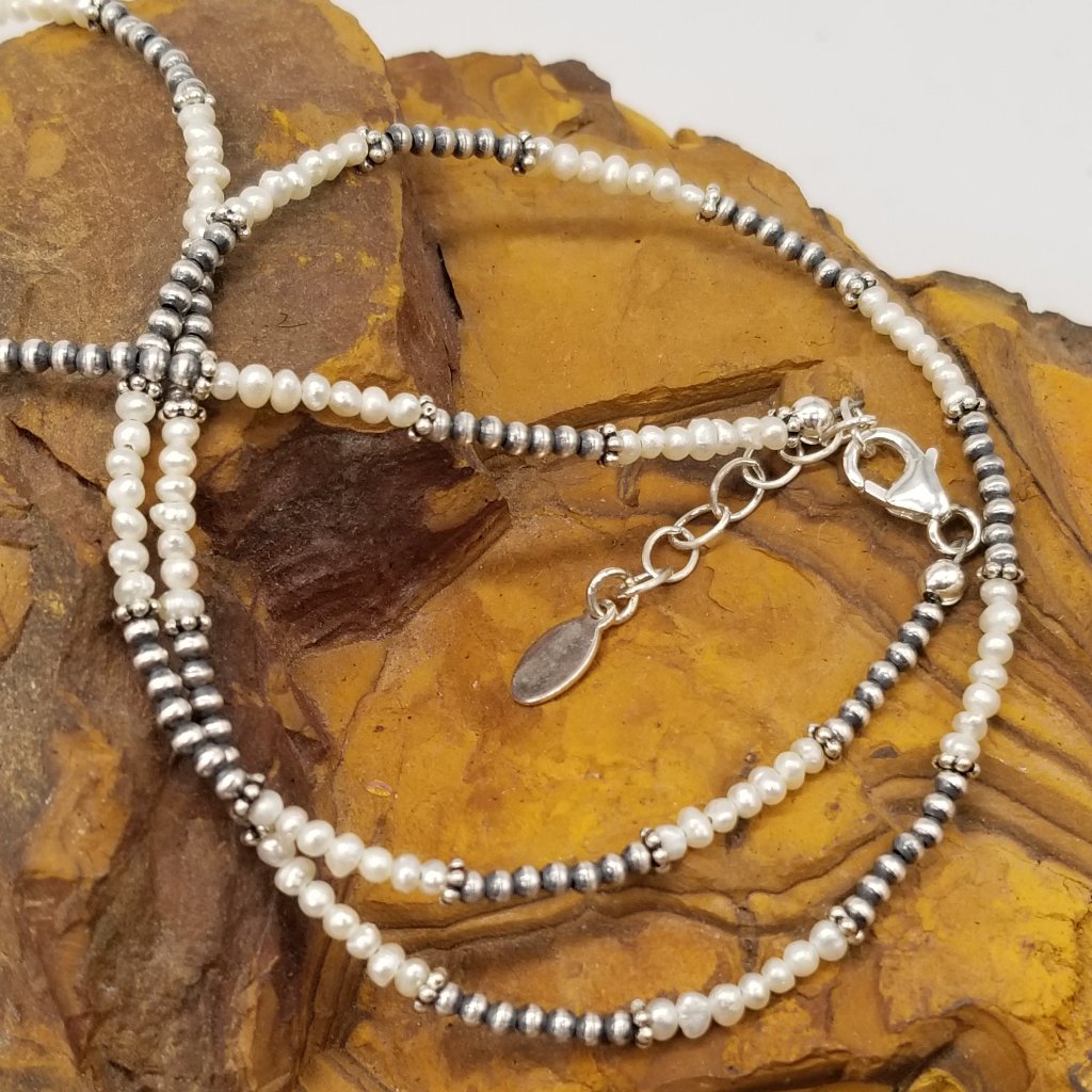 Navajo Harmony: Sterling Silver Necklace with Freshwater Pearls