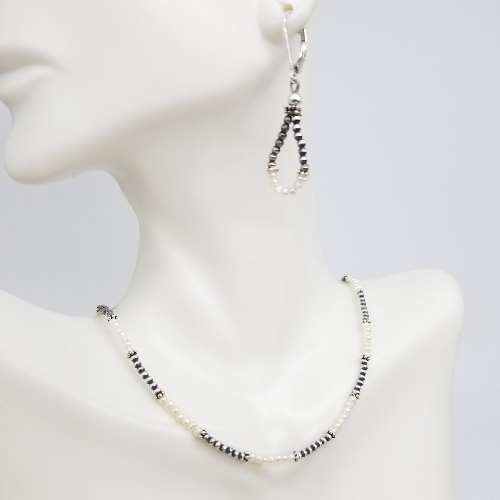 Navajo Harmony: Sterling Silver Necklace with Freshwater Pearls