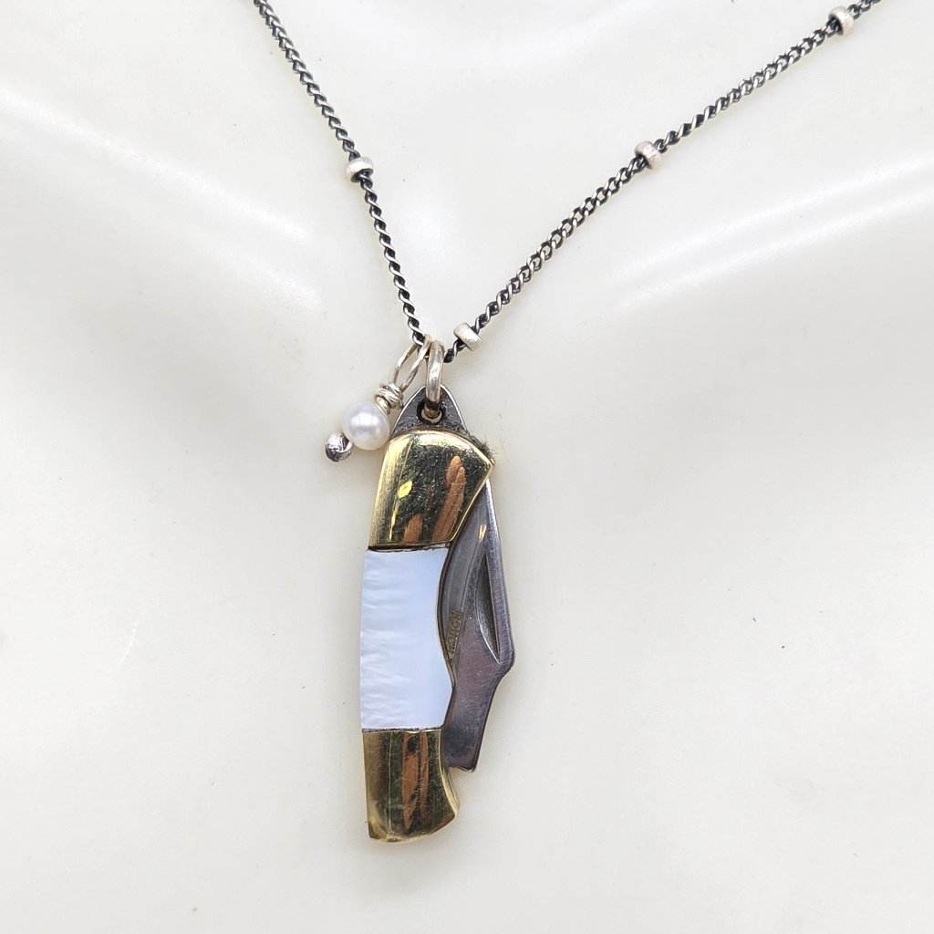 Pearl of Protection: Abalone or Mother of Pearl Folding Knife Necklace