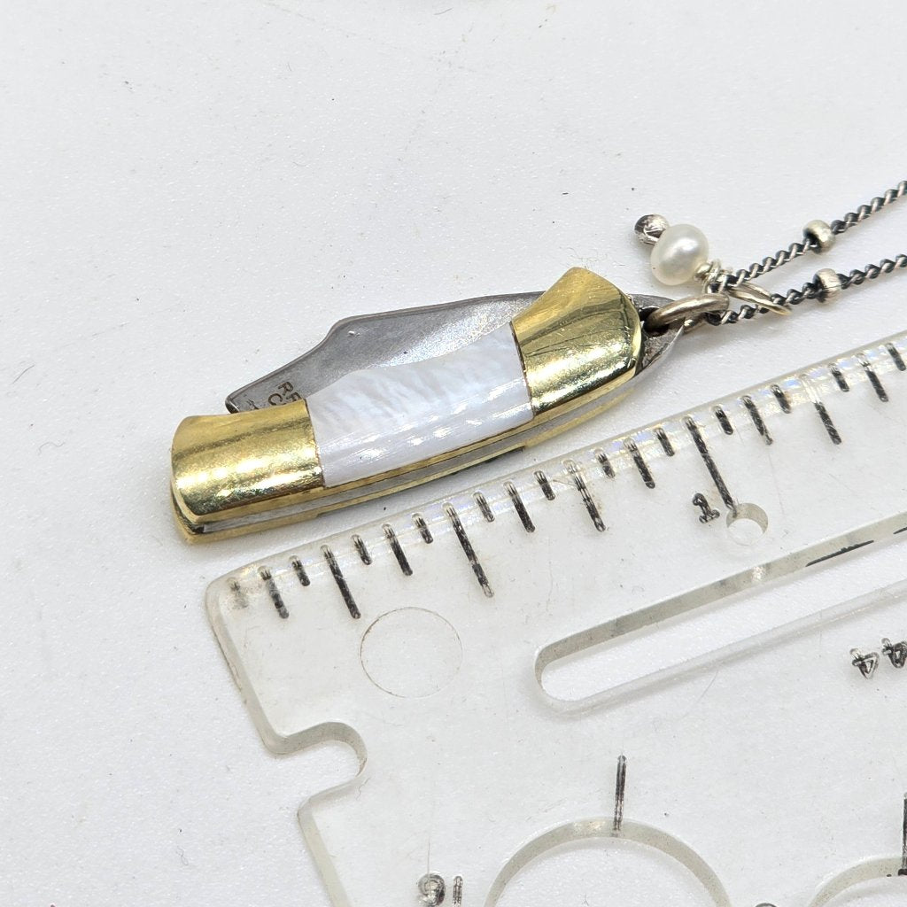 Pearl of Protection: Abalone or Mother of Pearl Folding Knife Necklace