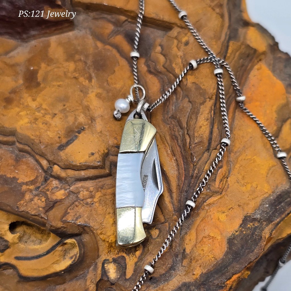 Pearl of Protection: Abalone or Mother of Pearl Folding Knife Necklace