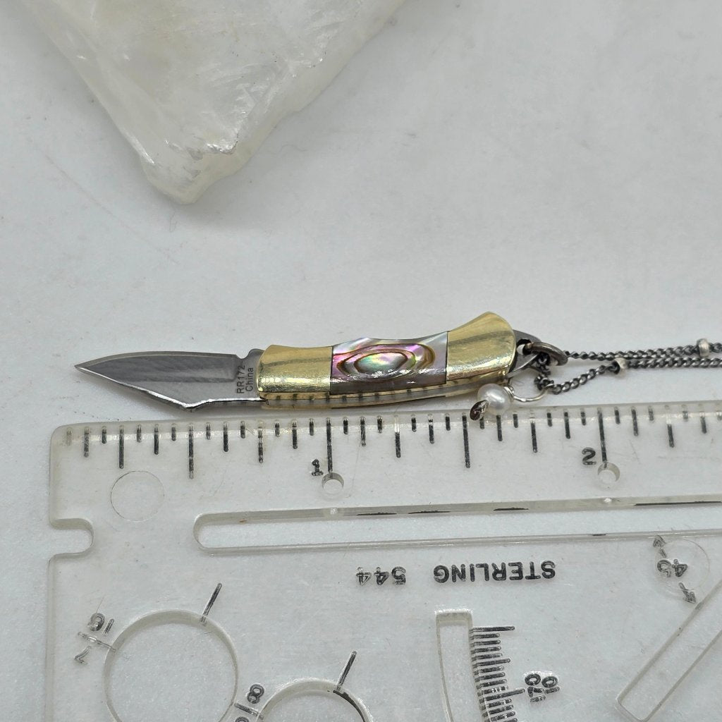 Pearl of Protection: Abalone or Mother of Pearl Folding Knife Necklace