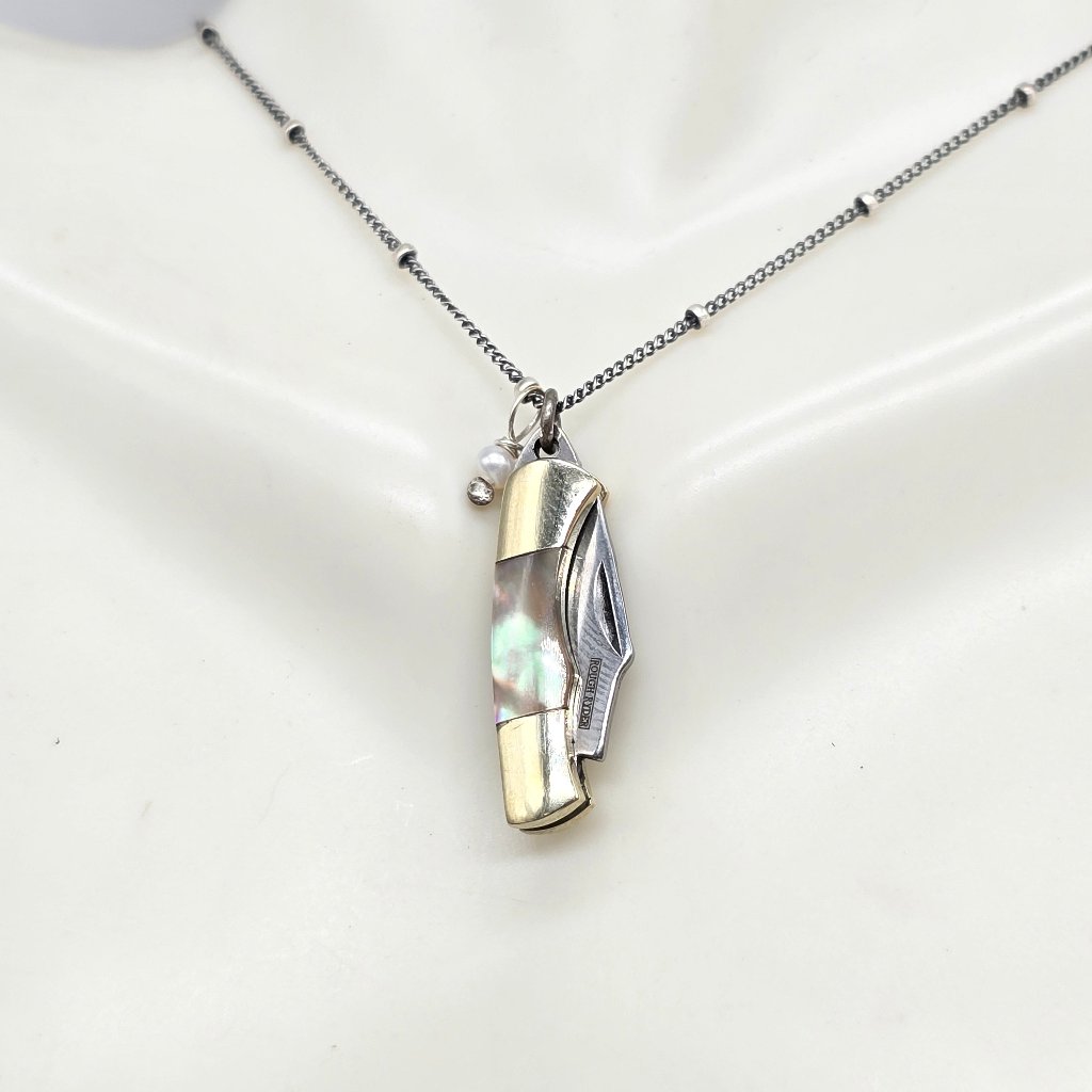 Pearl of Protection: Abalone or Mother of Pearl Folding Knife Necklace