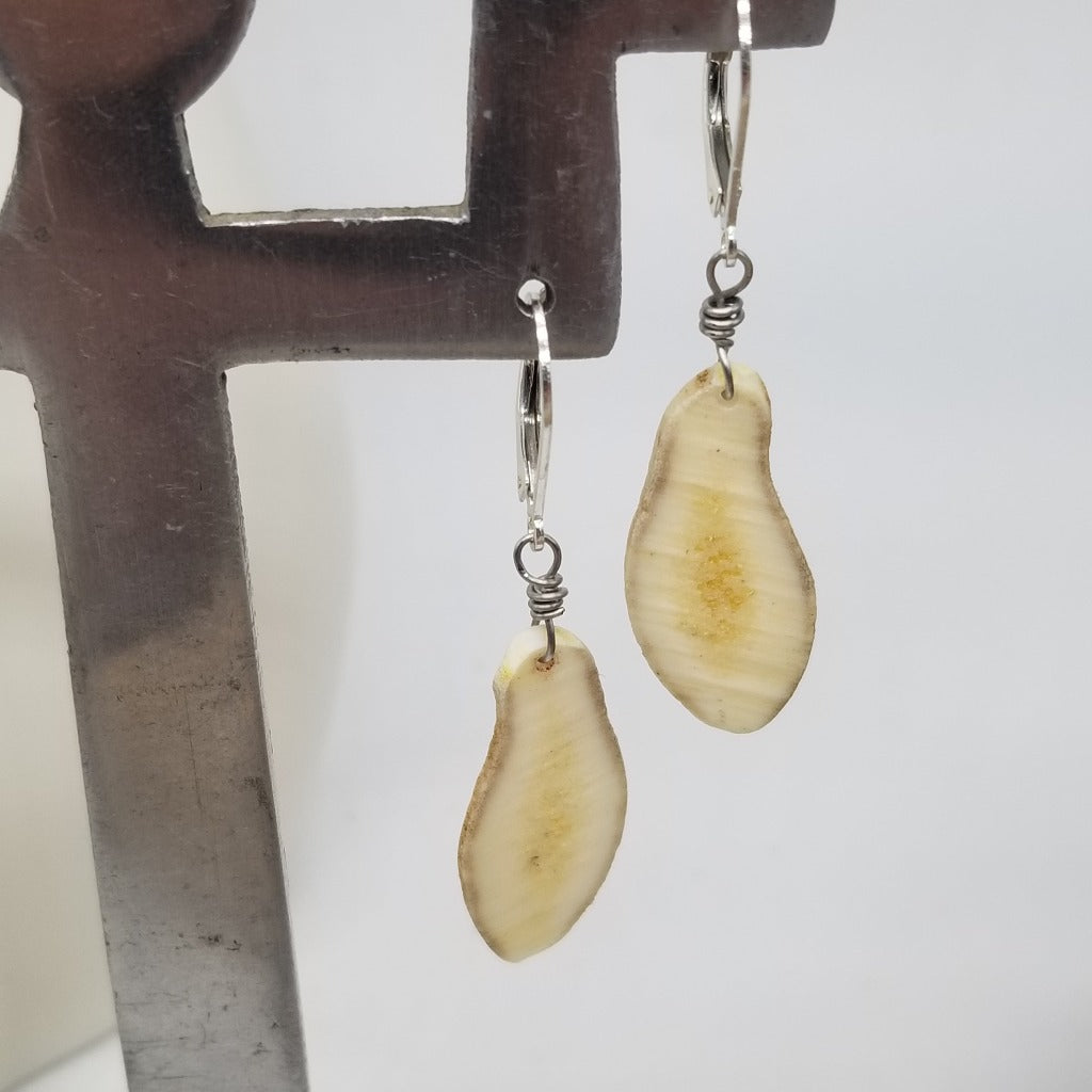 Thin slices of White tail deer antlers on Sterling Silver lever backs