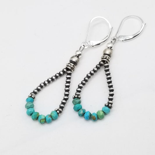 Desert Gem Elegance: Navajo Silver Pearls with Boulder Turquoise
