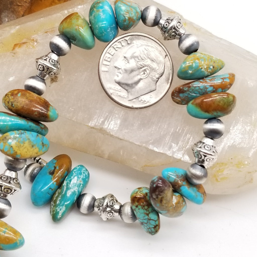 Elevate Your Style with the Captivating Boulder Turquoise Chip Bracelet - A Harmonious Fusion of Spirituality and Handcrafted Elegance