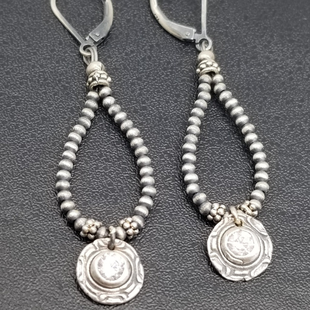 Desert Starlight: Sterling Silver Pearl and Topaz Pendant Earrings