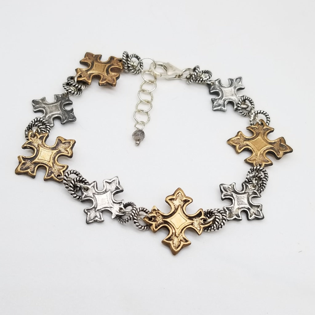 Divine Reflections: Sterling Silver Bronze Cross Cuff