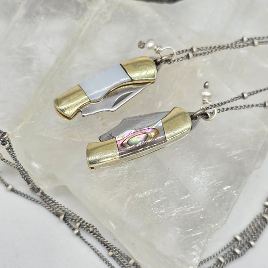 Pearl of Protection: Abalone or Mother of Pearl Folding Knife Necklace