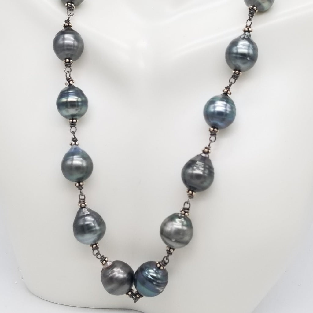 Tahitian Serenade: Sterling Silver Pearl Necklace with Diamonds
