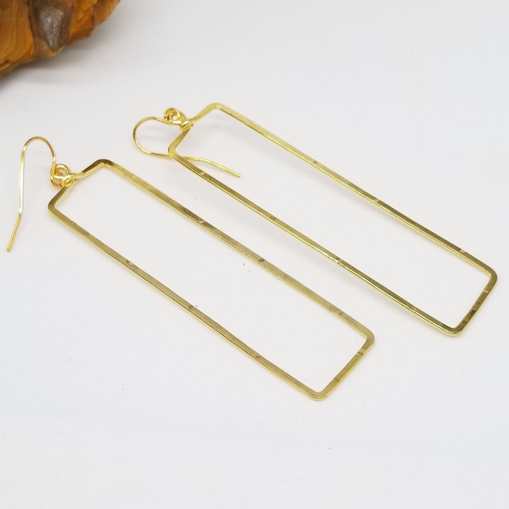 Long rectangle Earrings made from Stainless Steel covered in 14K gold fill