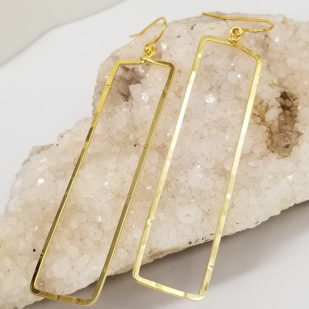 Long rectangle Earrings made from Stainless Steel covered in 14K gold fill