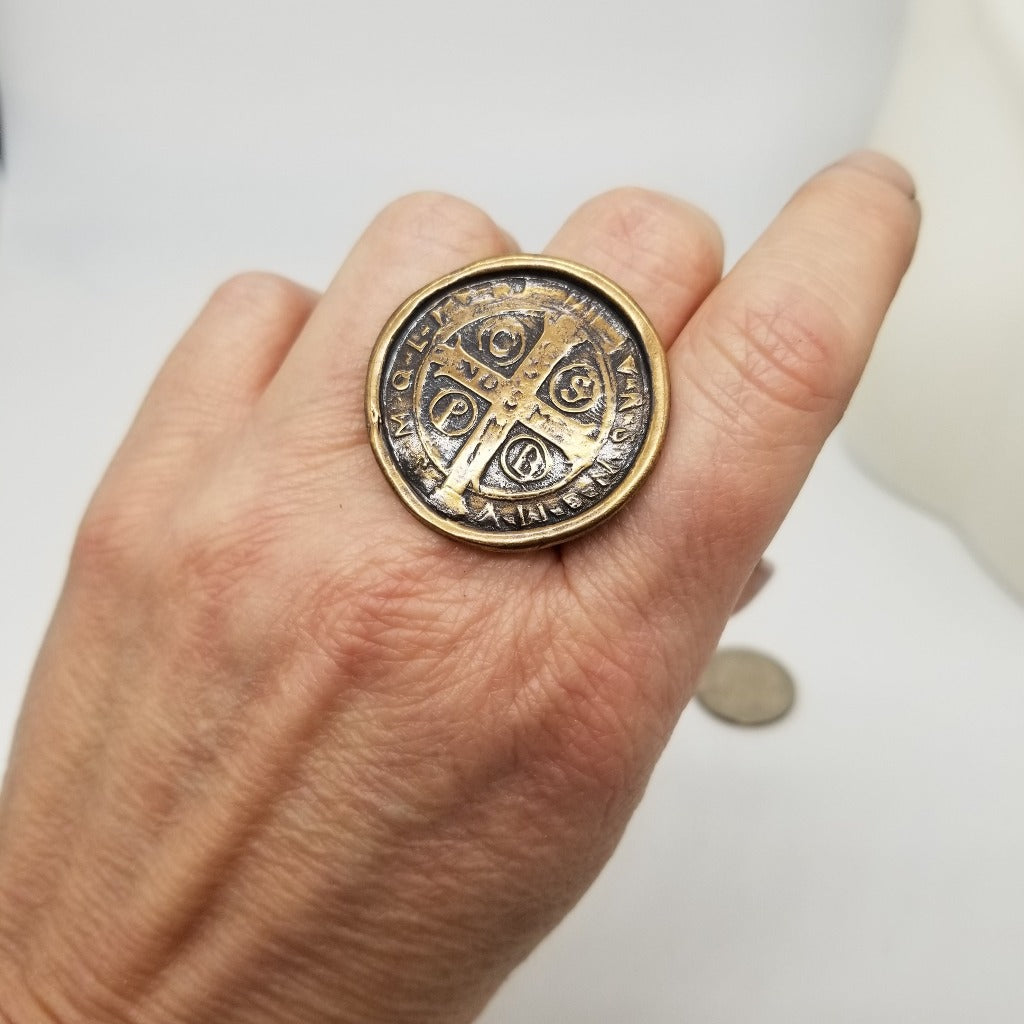 Divine Conqueror: Bronze Adjustable Medallion Ring